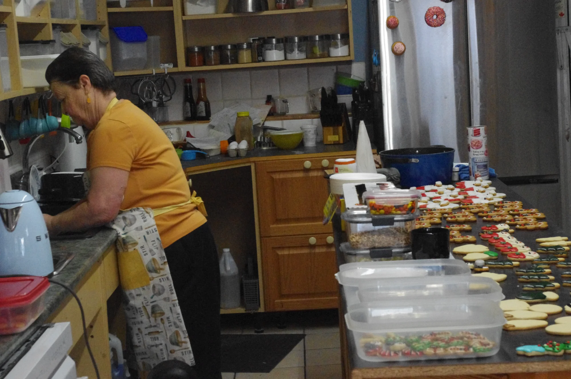 Kathy working in her kitchen